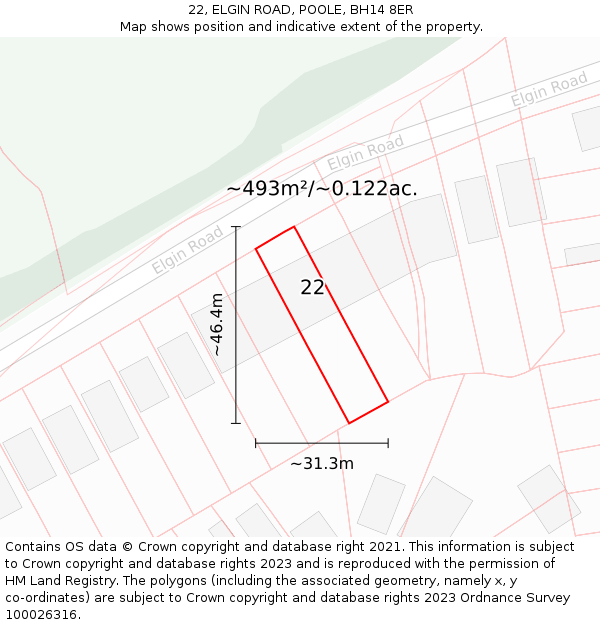 22, ELGIN ROAD, POOLE, BH14 8ER: Plot and title map