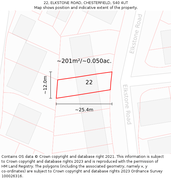 22, ELKSTONE ROAD, CHESTERFIELD, S40 4UT: Plot and title map