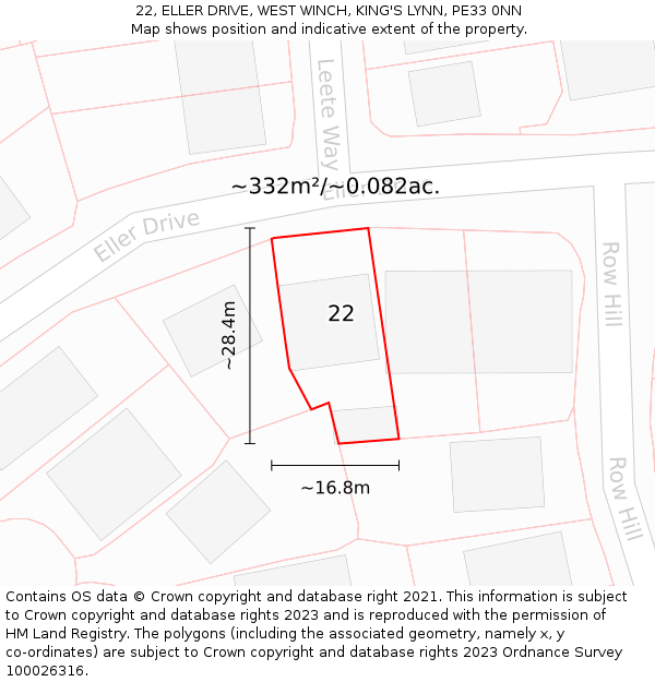 22, ELLER DRIVE, WEST WINCH, KING'S LYNN, PE33 0NN: Plot and title map