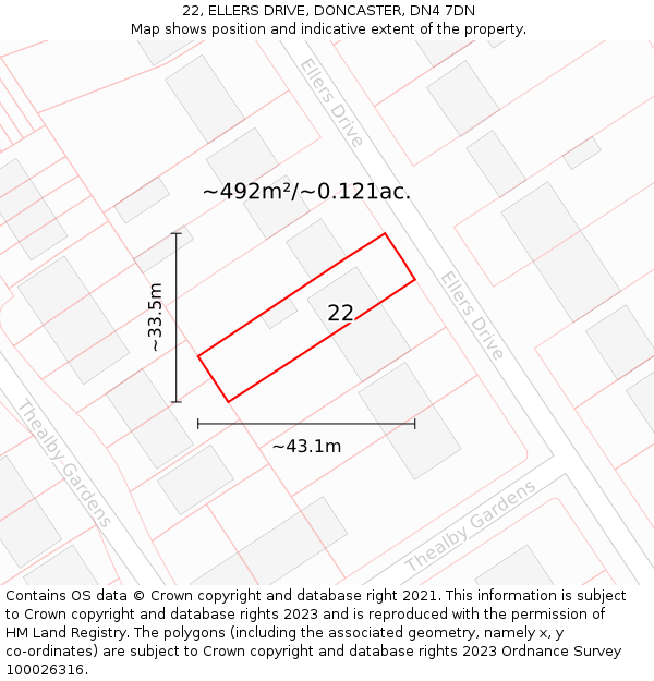 22, ELLERS DRIVE, DONCASTER, DN4 7DN: Plot and title map