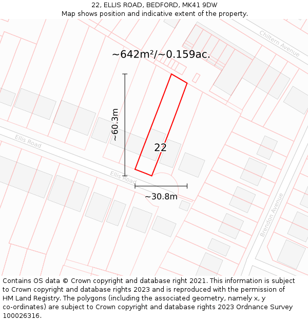 22, ELLIS ROAD, BEDFORD, MK41 9DW: Plot and title map