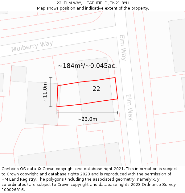 22, ELM WAY, HEATHFIELD, TN21 8YH: Plot and title map