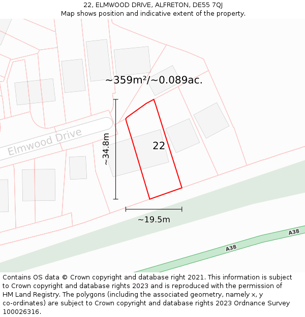 22, ELMWOOD DRIVE, ALFRETON, DE55 7QJ: Plot and title map