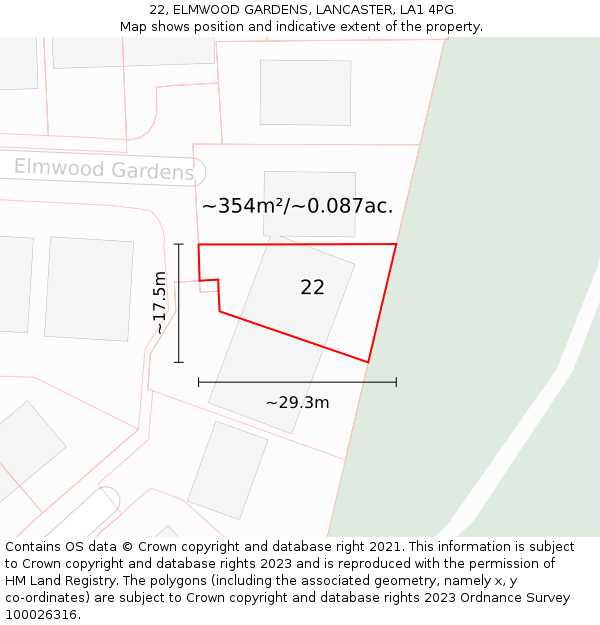 22, ELMWOOD GARDENS, LANCASTER, LA1 4PG: Plot and title map