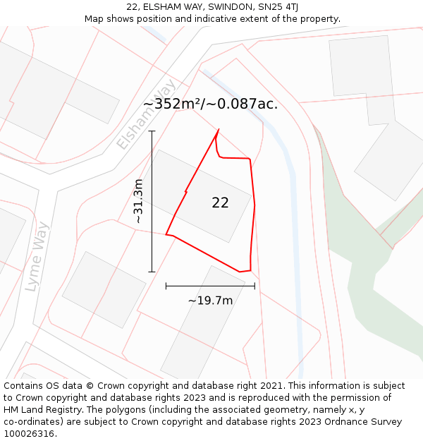 22, ELSHAM WAY, SWINDON, SN25 4TJ: Plot and title map