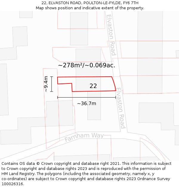 22, ELVASTON ROAD, POULTON-LE-FYLDE, FY6 7TH: Plot and title map