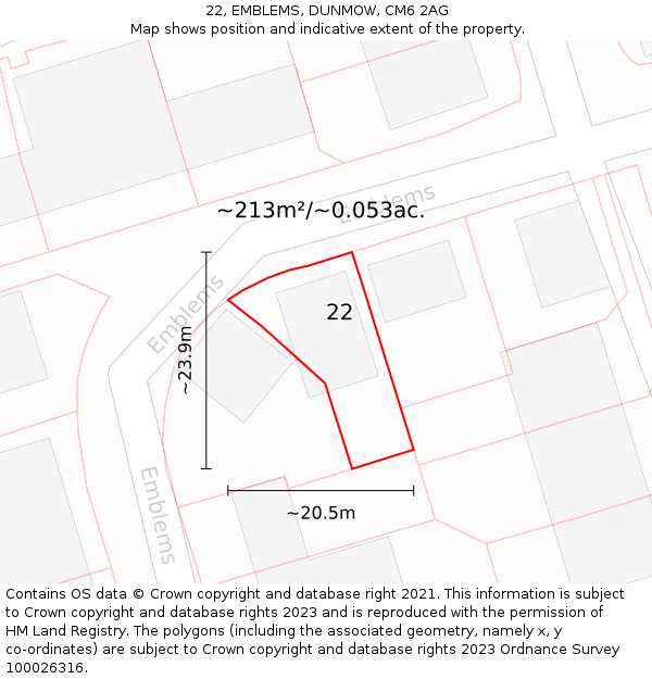 22, EMBLEMS, DUNMOW, CM6 2AG: Plot and title map