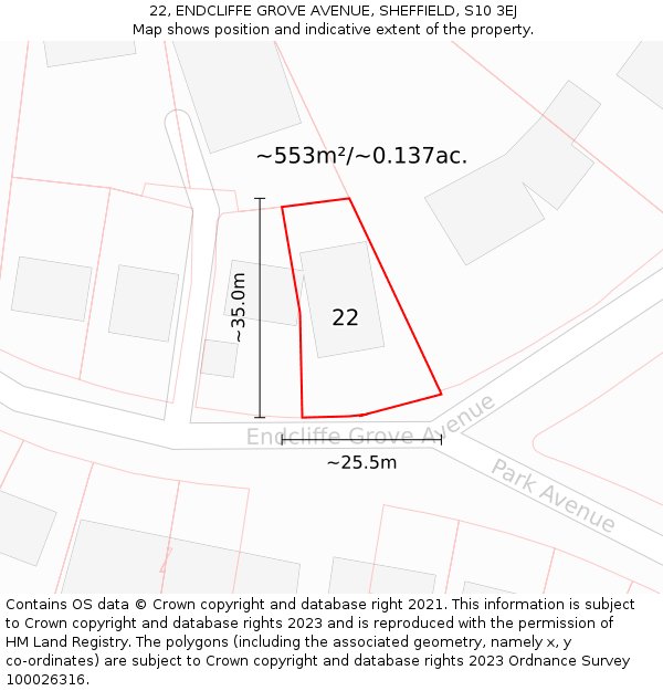 22, ENDCLIFFE GROVE AVENUE, SHEFFIELD, S10 3EJ: Plot and title map