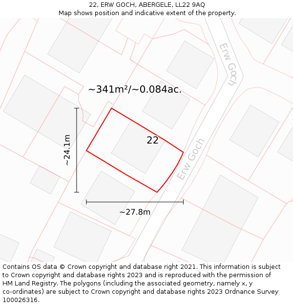 22, ERW GOCH, ABERGELE, LL22 9AQ: Plot and title map