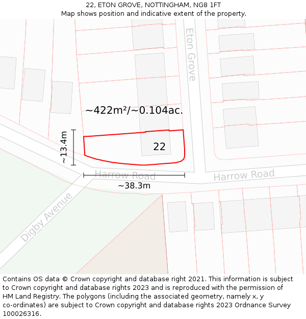 22, ETON GROVE, NOTTINGHAM, NG8 1FT: Plot and title map