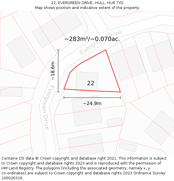 22, EVERGREEN DRIVE, HULL, HU6 7YD: Plot and title map