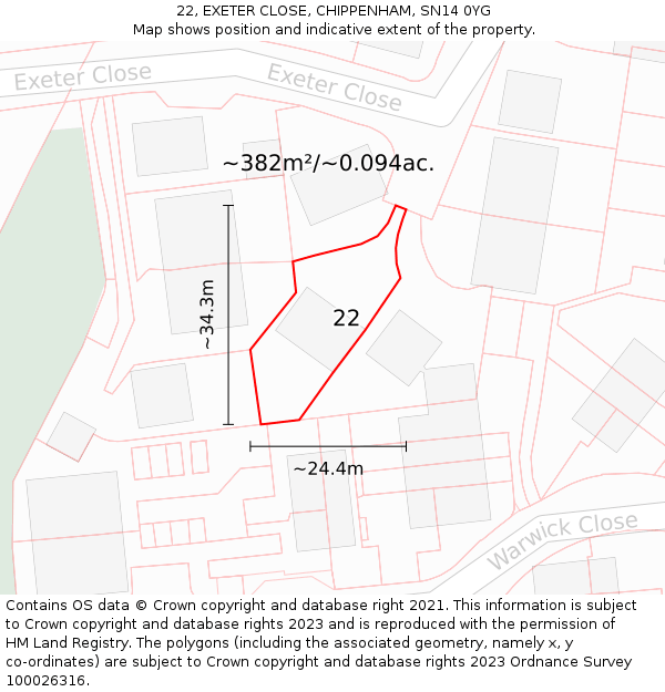 22, EXETER CLOSE, CHIPPENHAM, SN14 0YG: Plot and title map
