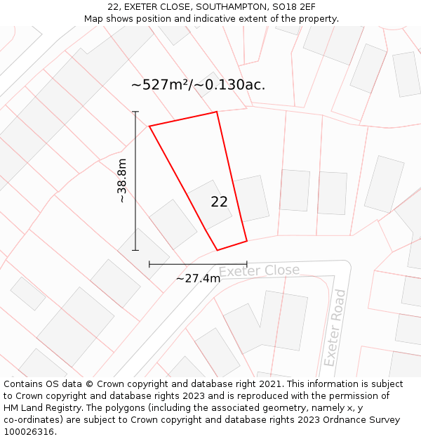 22, EXETER CLOSE, SOUTHAMPTON, SO18 2EF: Plot and title map