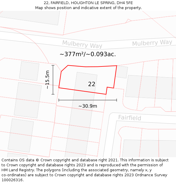 22, FAIRFIELD, HOUGHTON LE SPRING, DH4 5FE: Plot and title map