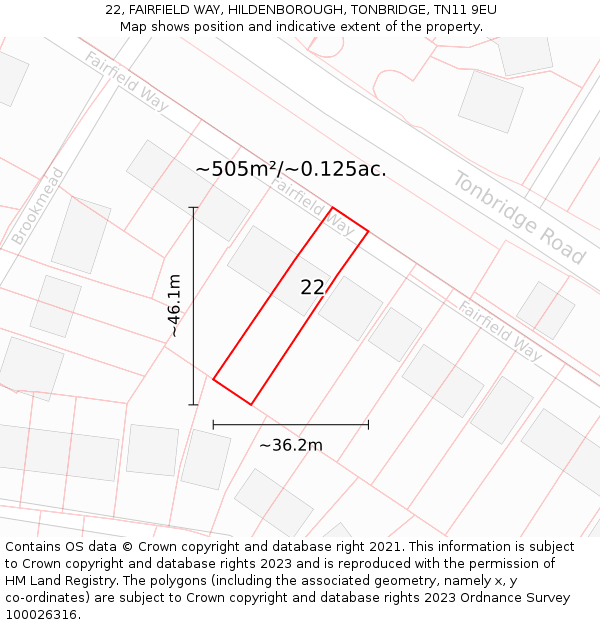 22, FAIRFIELD WAY, HILDENBOROUGH, TONBRIDGE, TN11 9EU: Plot and title map