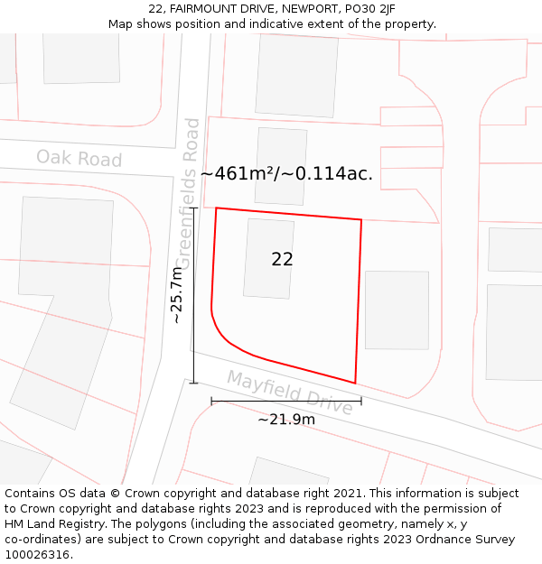 22, FAIRMOUNT DRIVE, NEWPORT, PO30 2JF: Plot and title map