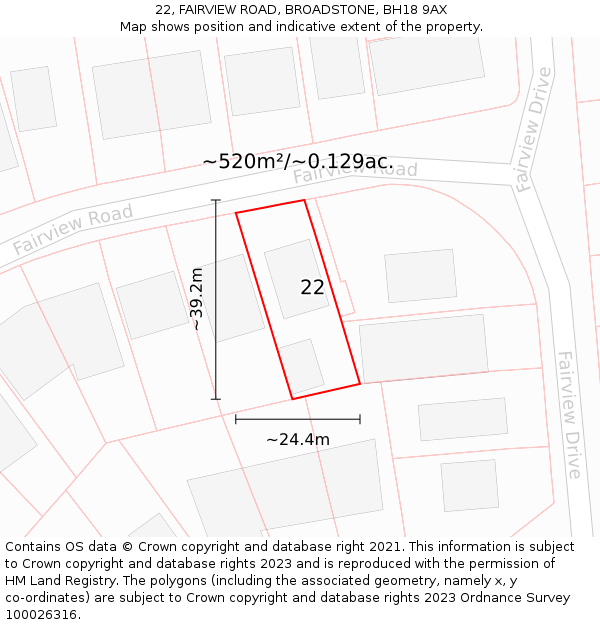 22, FAIRVIEW ROAD, BROADSTONE, BH18 9AX: Plot and title map