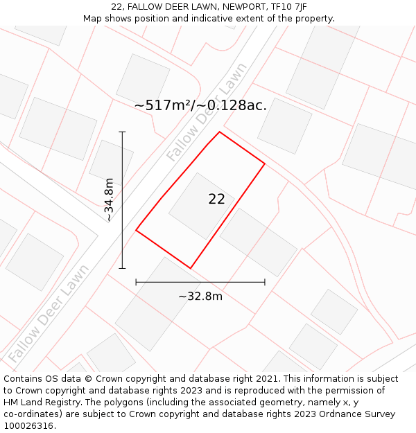 22, FALLOW DEER LAWN, NEWPORT, TF10 7JF: Plot and title map