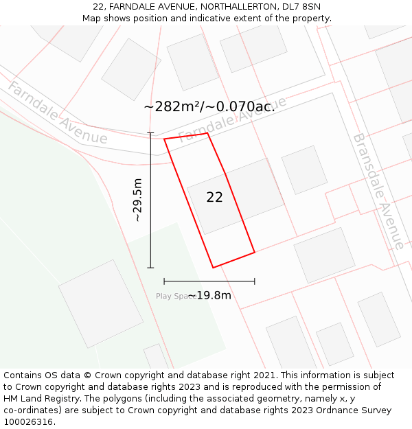 22, FARNDALE AVENUE, NORTHALLERTON, DL7 8SN: Plot and title map