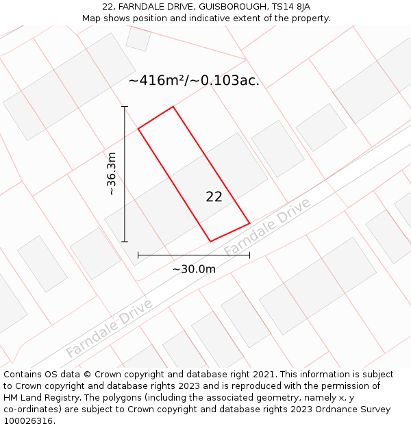 22, FARNDALE DRIVE, GUISBOROUGH, TS14 8JA: Plot and title map