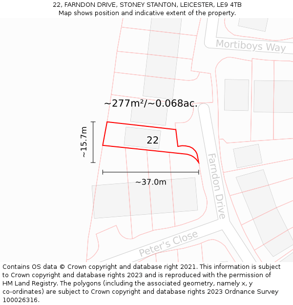 22, FARNDON DRIVE, STONEY STANTON, LEICESTER, LE9 4TB: Plot and title map