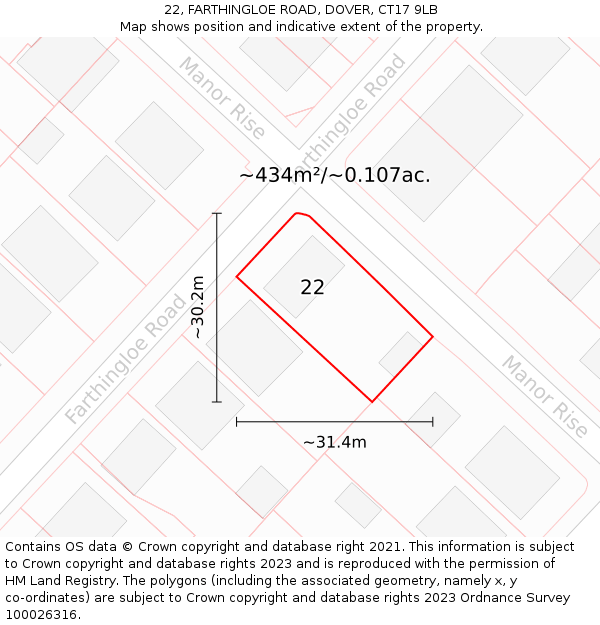 22, FARTHINGLOE ROAD, DOVER, CT17 9LB: Plot and title map