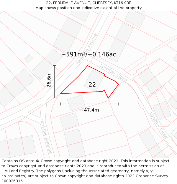 22, FERNDALE AVENUE, CHERTSEY, KT16 9RB: Plot and title map