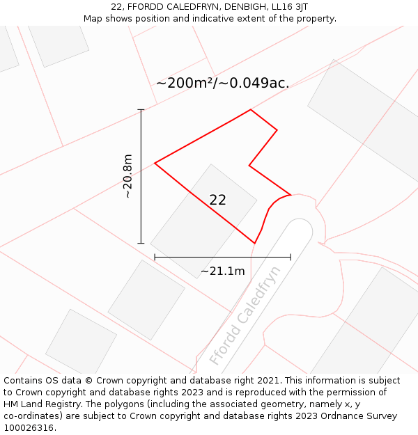 22, FFORDD CALEDFRYN, DENBIGH, LL16 3JT: Plot and title map