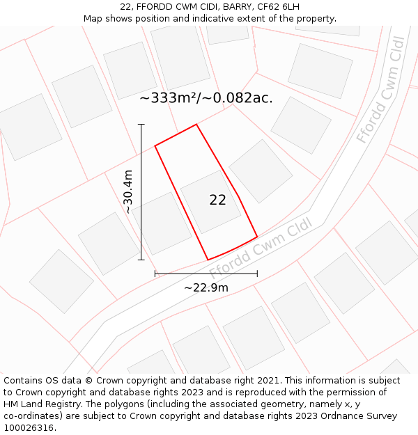 22, FFORDD CWM CIDI, BARRY, CF62 6LH: Plot and title map