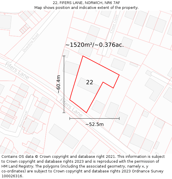 22, FIFERS LANE, NORWICH, NR6 7AF: Plot and title map