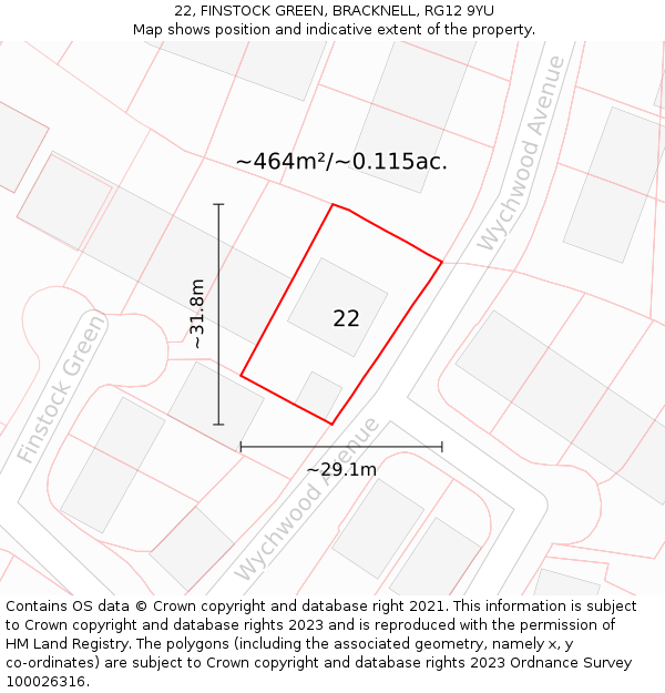 22, FINSTOCK GREEN, BRACKNELL, RG12 9YU: Plot and title map