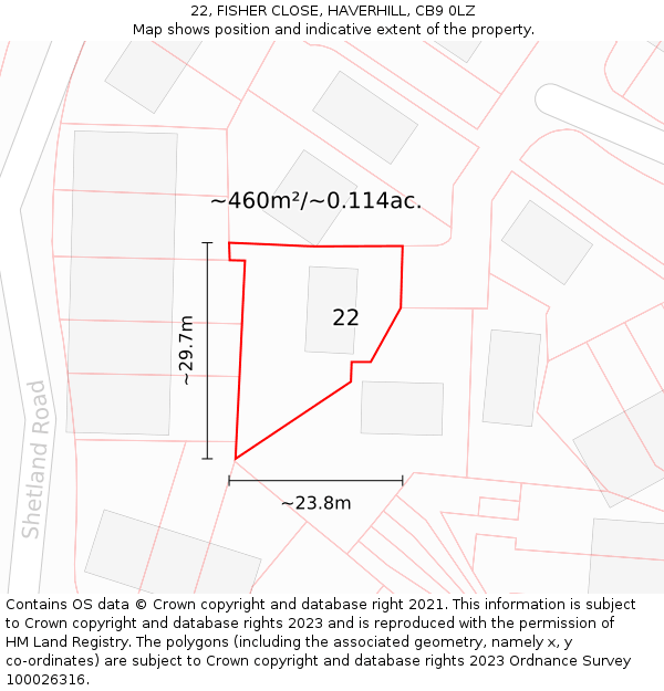 22, FISHER CLOSE, HAVERHILL, CB9 0LZ: Plot and title map