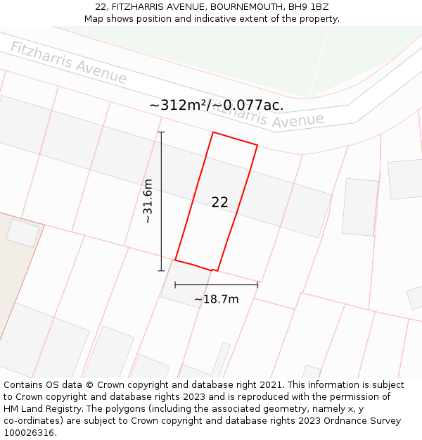 22, FITZHARRIS AVENUE, BOURNEMOUTH, BH9 1BZ: Plot and title map