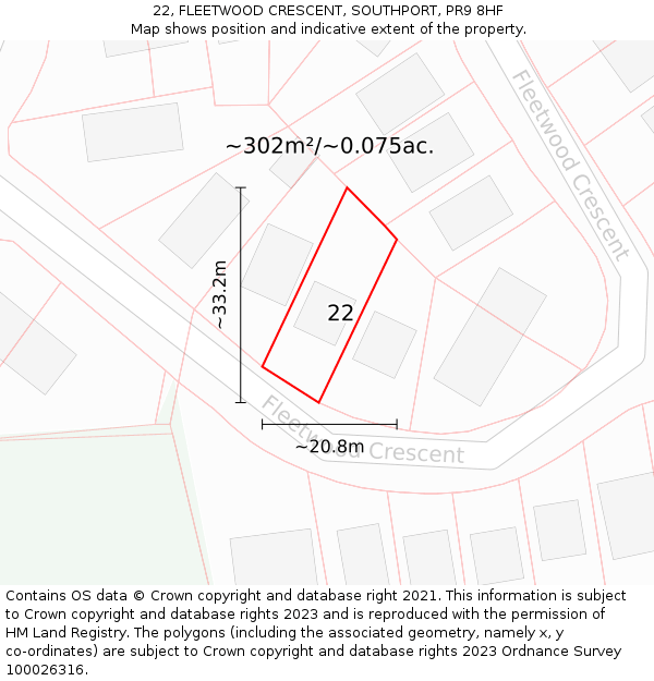 22, FLEETWOOD CRESCENT, SOUTHPORT, PR9 8HF: Plot and title map