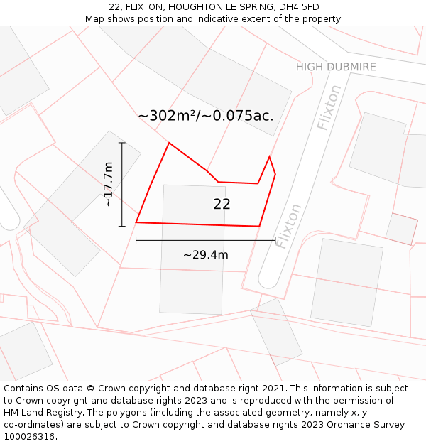 22, FLIXTON, HOUGHTON LE SPRING, DH4 5FD: Plot and title map