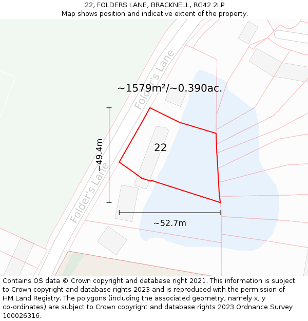 22, FOLDERS LANE, BRACKNELL, RG42 2LP: Plot and title map