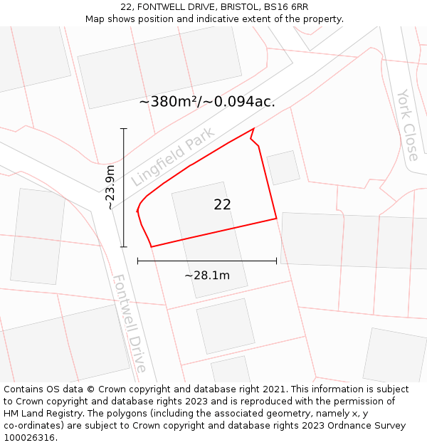 22, FONTWELL DRIVE, BRISTOL, BS16 6RR: Plot and title map