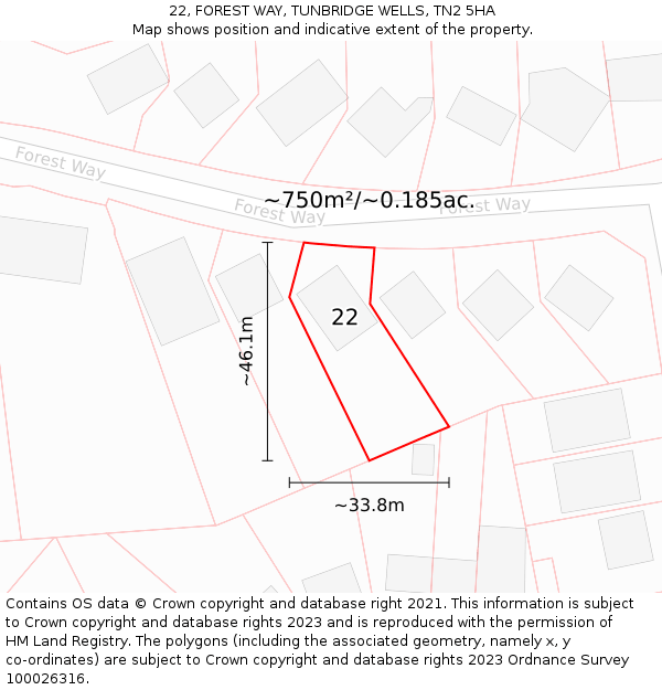 22, FOREST WAY, TUNBRIDGE WELLS, TN2 5HA: Plot and title map