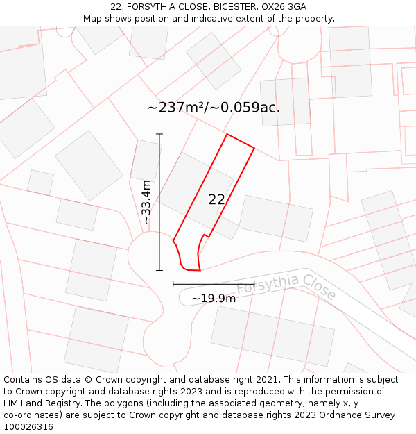 22, FORSYTHIA CLOSE, BICESTER, OX26 3GA: Plot and title map