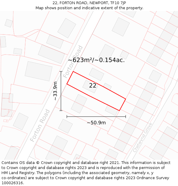 22, FORTON ROAD, NEWPORT, TF10 7JP: Plot and title map