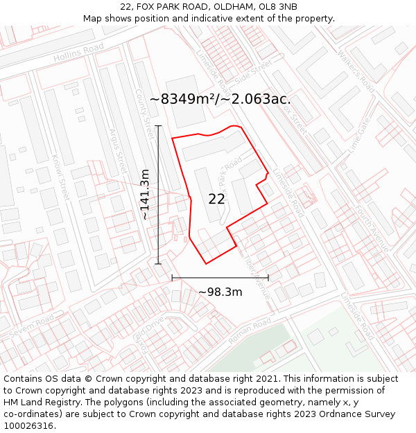 22, FOX PARK ROAD, OLDHAM, OL8 3NB: Plot and title map