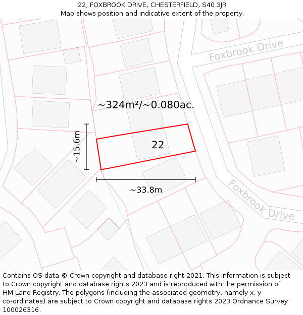 22, FOXBROOK DRIVE, CHESTERFIELD, S40 3JR: Plot and title map