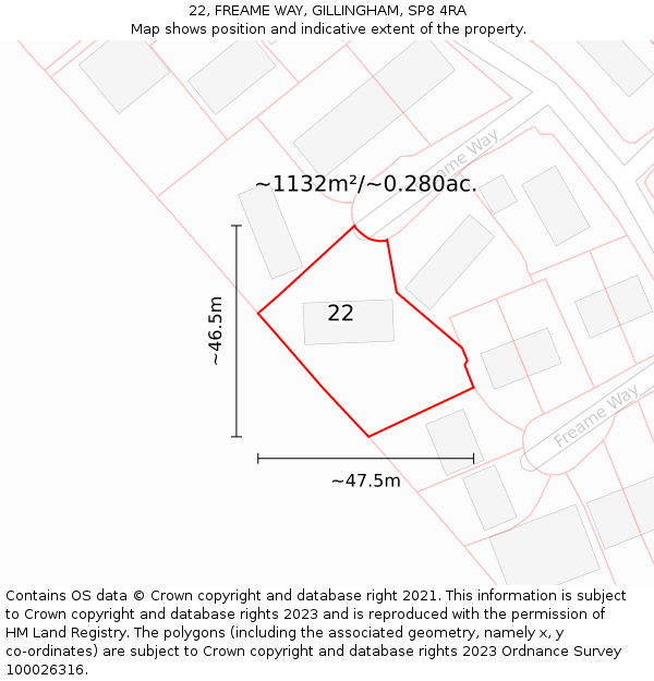 22, FREAME WAY, GILLINGHAM, SP8 4RA: Plot and title map