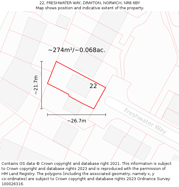 22, FRESHWATER WAY, DRAYTON, NORWICH, NR8 6BY: Plot and title map
