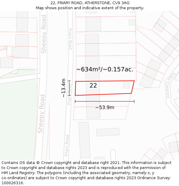 22, FRIARY ROAD, ATHERSTONE, CV9 3AG: Plot and title map