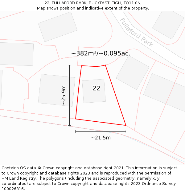 22, FULLAFORD PARK, BUCKFASTLEIGH, TQ11 0NJ: Plot and title map