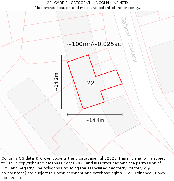22, GABRIEL CRESCENT, LINCOLN, LN2 4ZD: Plot and title map