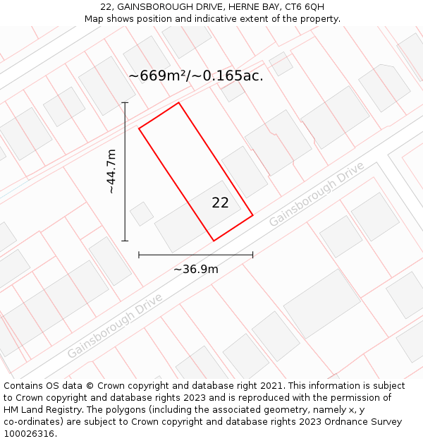 22, GAINSBOROUGH DRIVE, HERNE BAY, CT6 6QH: Plot and title map