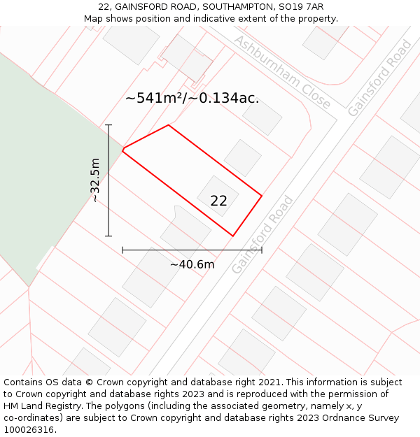 22, GAINSFORD ROAD, SOUTHAMPTON, SO19 7AR: Plot and title map