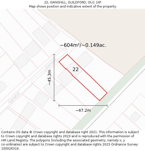 22, GANGHILL, GUILDFORD, GU1 1XF: Plot and title map